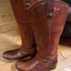 Frye Women's Cognac Leather Heeled Boots